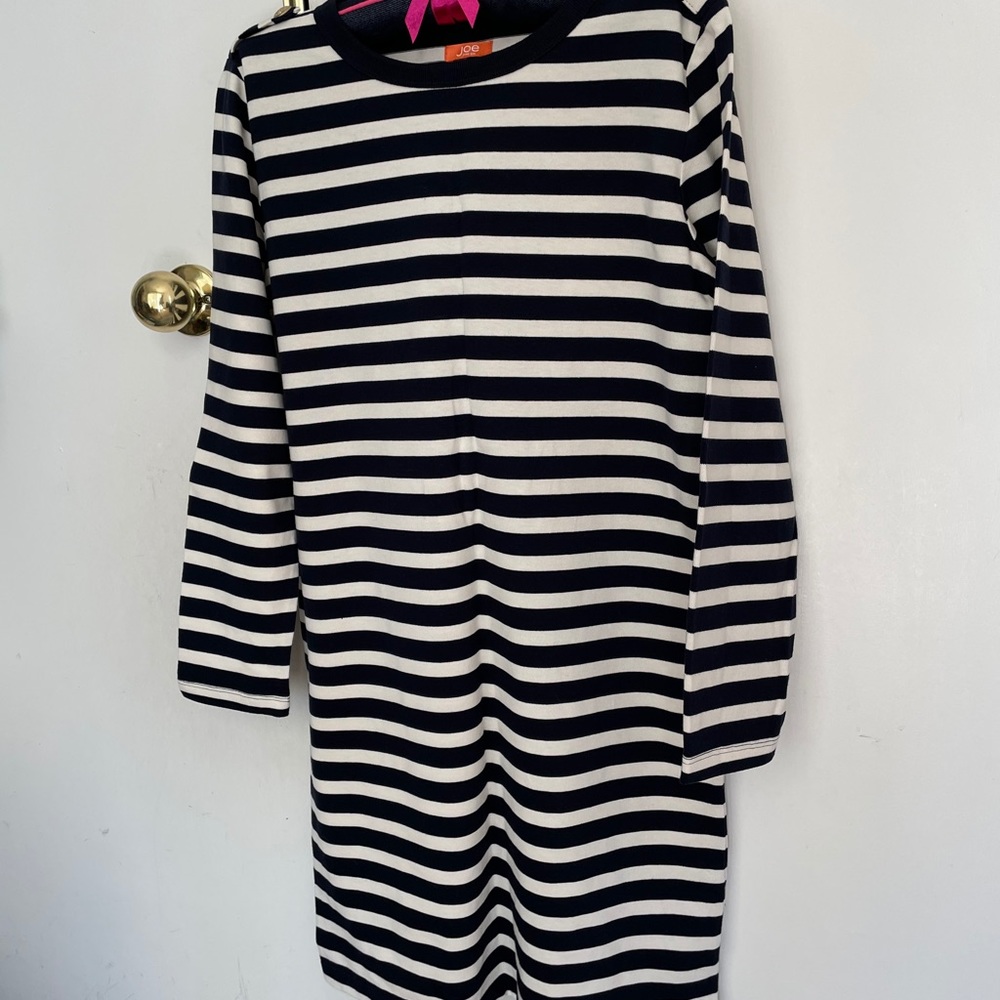 Joe Fresh Striped Jersey Dress Epaulettes Cotton Knit  Stripes Dress M - Picture 5 of 9